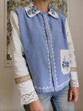 Indlæs billede til gallerivisning Patchwork skjorte - blå og hvid - str L/XL