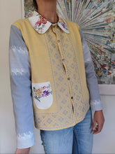 Indlæs billede til gallerivisning Patchwork skjorte - gul og grå - str. M/L