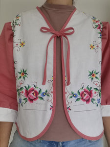 Broderet sløjfe-cardigan, rosa, str. L-XL