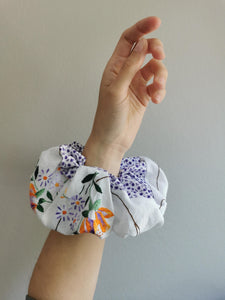 Kæmpe Patchwork scrunchie - orange og lilla