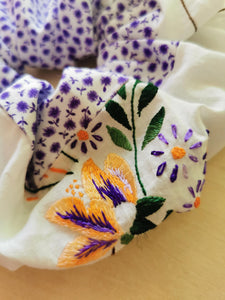 Kæmpe Patchwork scrunchie - orange og lilla