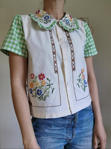 Vicky skjorte - blomster og tern - str. S/M