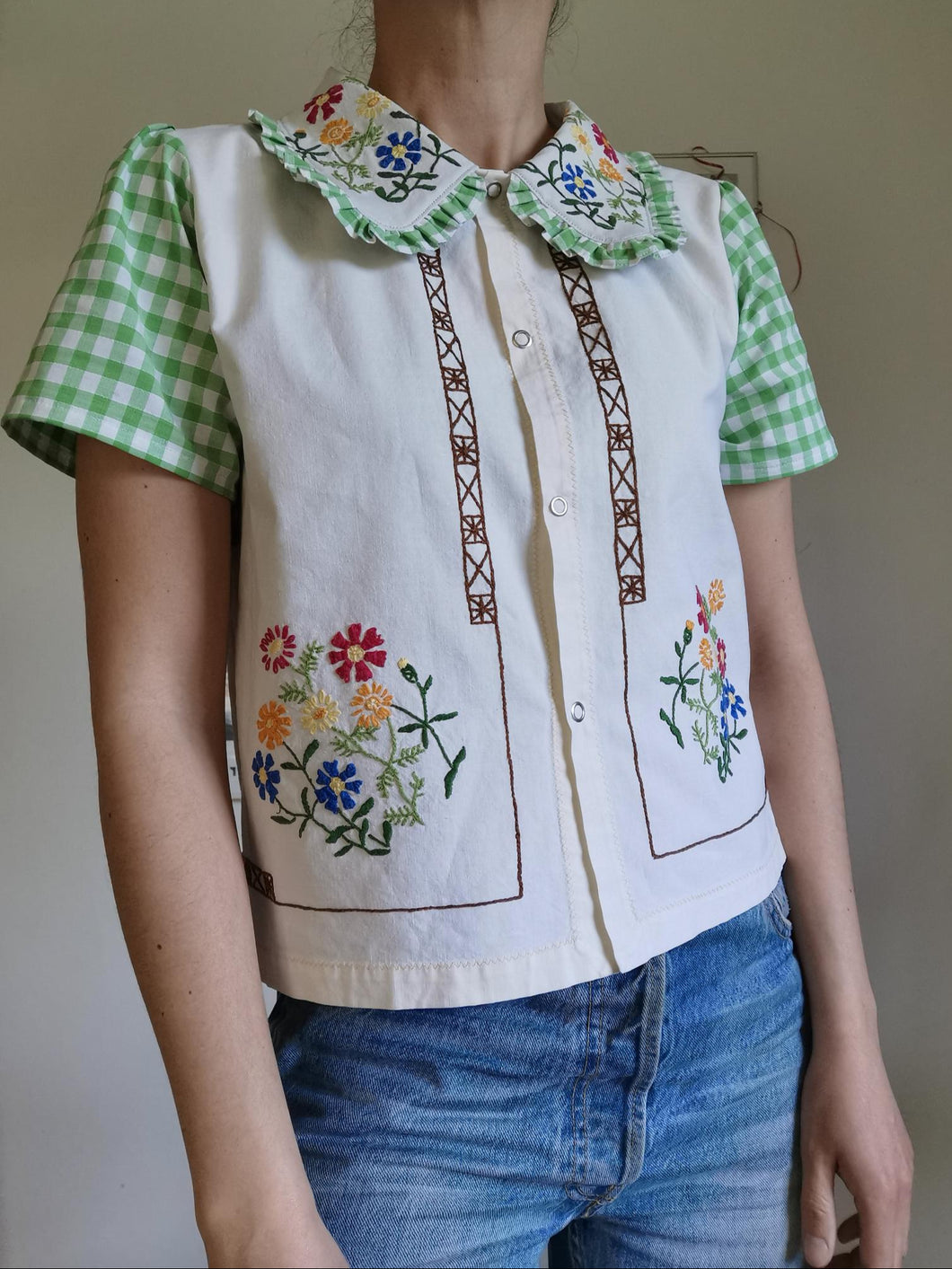 Vicky skjorte - blomster og tern - str. S/M
