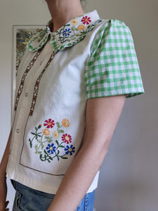 Vicky skjorte - blomster og tern - str. S/M