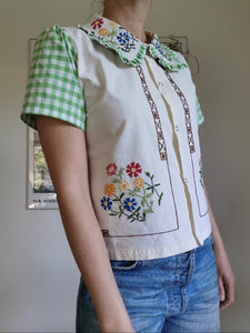Vicky skjorte - blomster og tern - str. S/M