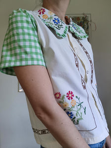 Vicky skjorte - blomster og tern - str. S/M