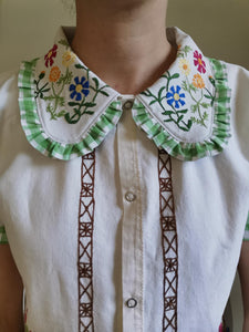 Vicky skjorte - blomster og tern - str. S/M